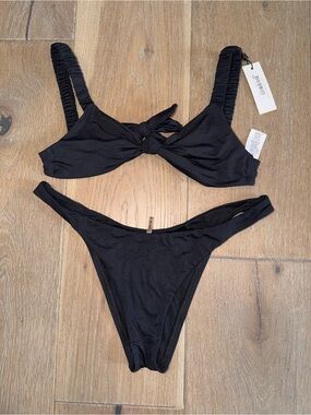 Vitamin A two piece black bikini thigh high set size medium New with tags